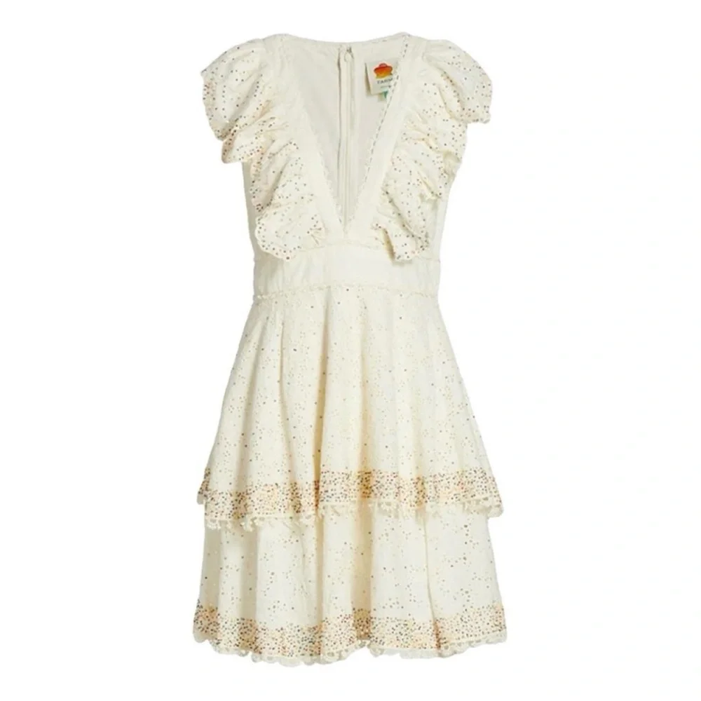 FARM RIO Eyelet Beaded Mini Dress, Off White, XS - Picture 8 of 15